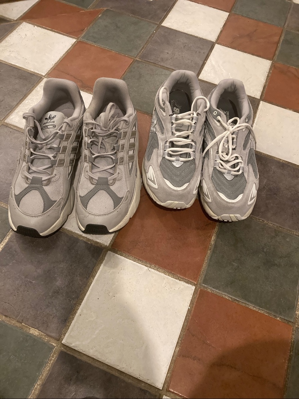 Adidas  Men’s  Light Gray Chunky Sneakers and New Balance 725’s